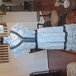 Nanette Lepore Black and White Lace Midi Dress Size 6